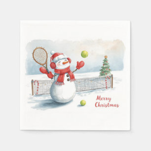 Serviette En Papier Tennis Snowman joue au tennis sur le thème de Noël