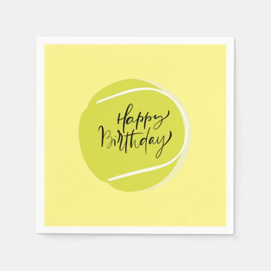 Serviette En Papier Tennis sur jaune Joyeux Anniversaire (Devant)