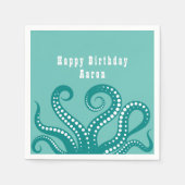 Serviette En Papier Tentacles d'octopus blanc et aqua personnalisés (Devant)