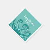 Serviette En Papier Tentacles d'octopus blanc et aqua personnalisés (Coin)