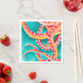 Serviette En Papier Tentacles rouges orange (En situation)