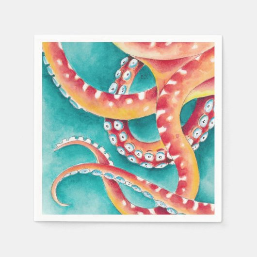 Serviette En Papier Tentacles rouges orange (Devant)