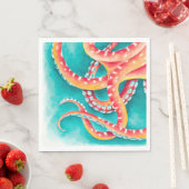 Serviette En Papier Tentacles rouges orange (En situation)