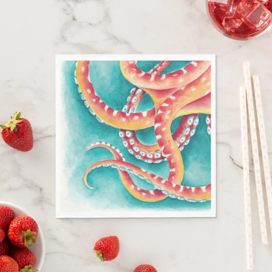 Serviette En Papier Tentacles rouges orange (En situation)