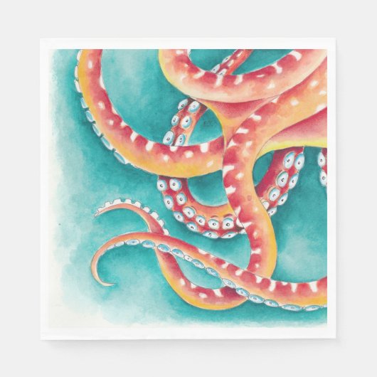 Serviette En Papier Tentacles rouges orange (Devant)
