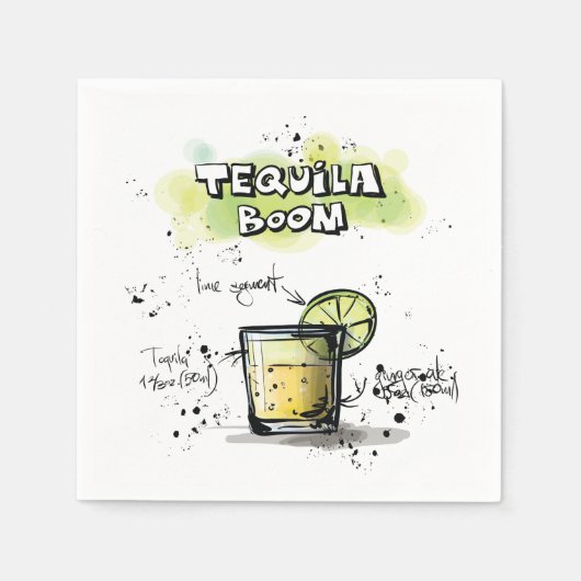 Serviette En Papier Tequila Boom Drink Recette Cocktail Napkin (Devant)