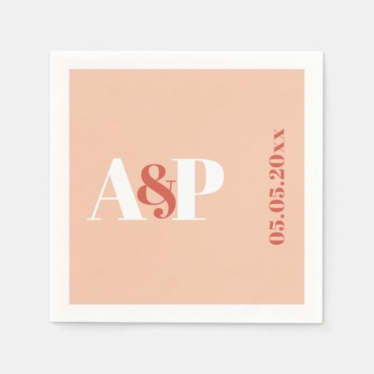 Serviette En Papier Teracotta Peach Typographie Monogramme Mariage (Devant)