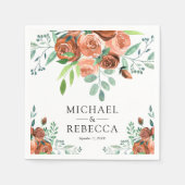 Serviette En Papier Terme brûlé Orange Rose Terracotta Floral Mariage (Devant)