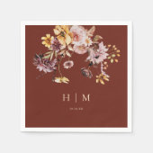 Serviette En Papier Terracotta Automne Floral Monogramme Mariage (Devant)
