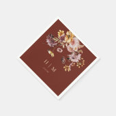 Serviette En Papier Terracotta Automne Floral Monogramme Mariage (Coin)