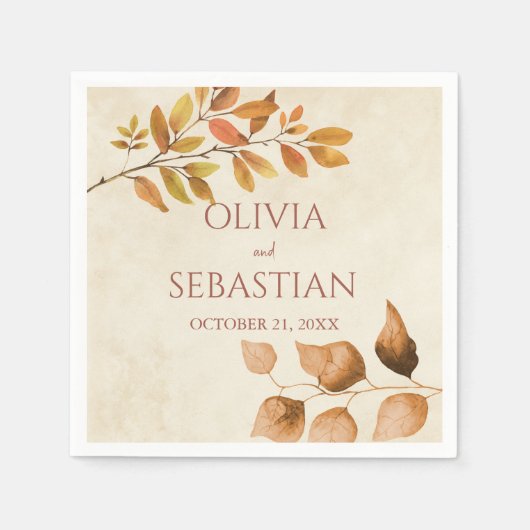 Serviette En Papier Terracotta Automne quitte Boho Mariage de automne (Devant)