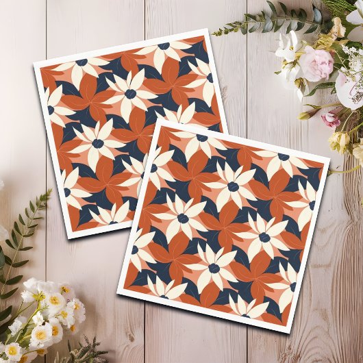 Serviette En Papier Terracotta Blanc Floral Élégant
