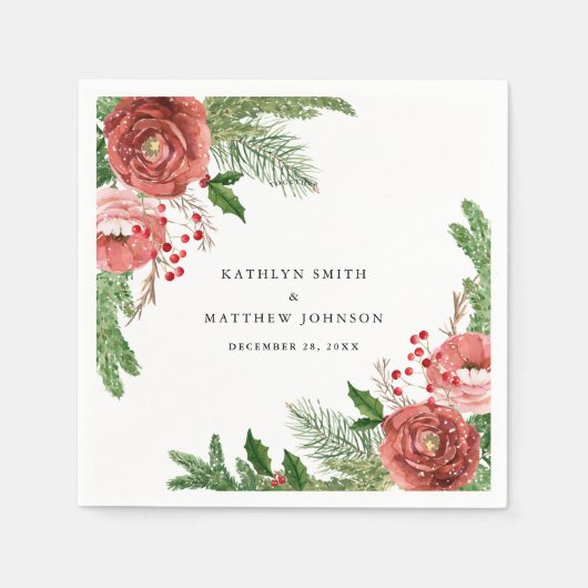 Serviette En Papier Terracotta Blush rose floral Pine d'hiver Mariage (Devant)