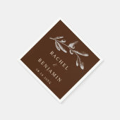 Serviette En Papier Terracotta Boho Mariage Floral Brown Élégant Chic (Coin)