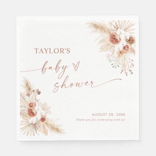 Serviette En Papier Terracotta Boho Pampas Baby shower en herbe (Devant)