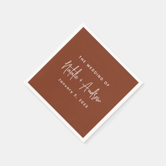 Serviette En Papier Terracotta Burnt Umber Classic Script Mariage (Coin)