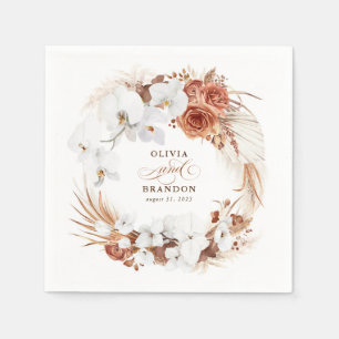 Serviette En Papier Terracotta et fleurs blanches Boho Elégant mariage