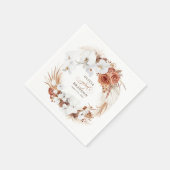 Serviette En Papier Terracotta et fleurs blanches Boho Elégant mariage (Coin)