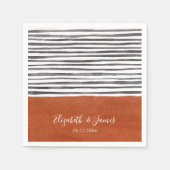 Serviette En Papier Terracotta et rayures blanches noires (Devant)