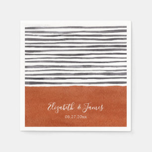 Serviette En Papier Terracotta et rayures blanches noires