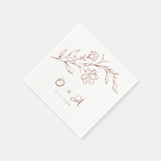 Serviette En Papier Terracotta Floral Élégant Couple Monogram Mariage (Coin)