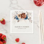 Serviette En Papier Terracotta Marine Bleu Pampas Grass Mariage rustiq (En situation)