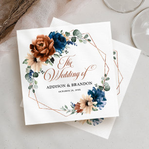 Serviette En Papier Terracotta Marine Bleu Vert Mariage géométrique