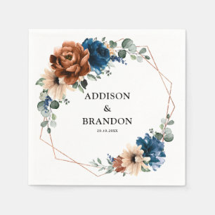 Serviette En Papier Terracotta Marine Bleu Vert Mariage géométrique Na
