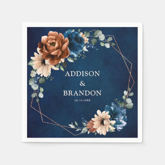 Serviette En Papier Terracotta Marine Bleu Vert Mariage géométrique Na (Devant)