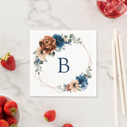 Serviette En Papier Terracotta Marine Blue Green Mariage Monogramme (En situation)