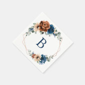 Serviette En Papier Terracotta Marine Blue Green Mariage Monogramme (Coin)