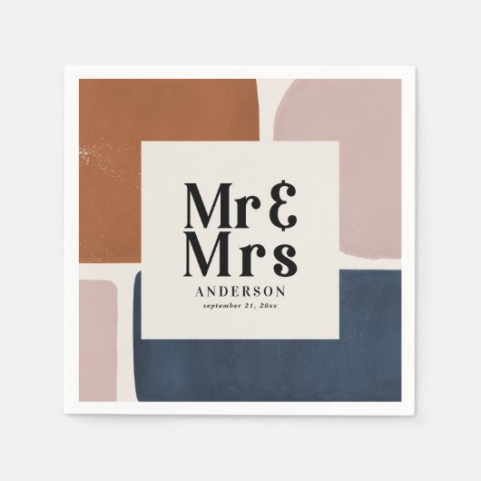 Serviette En Papier Terracotta marine M & Mme mariage peintre moderne (Devant)