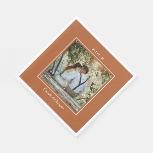 Serviette En Papier Terracotta moderne Brunt Orange Mariage de automne (Coin)