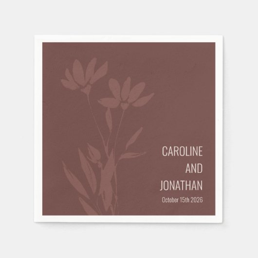 Serviette En Papier Terracotta moderne Floral Line Art Mariage Personn (Devant)