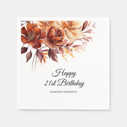 Serviette En Papier Terracotta Orange Fall Flowers 21e anniversaire (Devant)