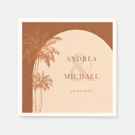 Serviette En Papier Terracotta Palm Trees & Ampersand Beach Wedding (Devant)