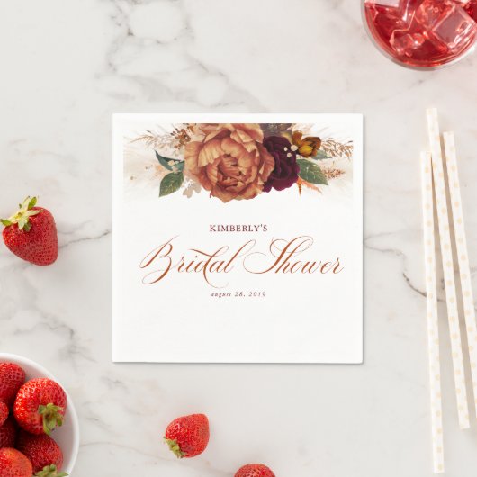 Serviette En Papier Terracotta Rust Floral Pampas Fête des mariées en (En situation)