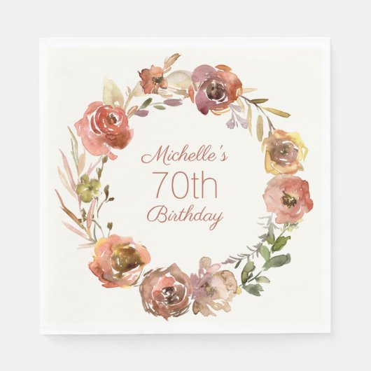 Serviette En Papier Terracotta Rust Floral Wreath 70e anniversaire (Devant)