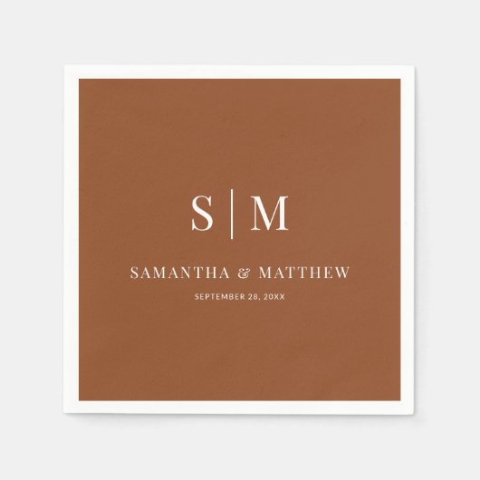 Serviette En Papier Terracotta Simple Élégant Couple Initiales Mariage (Devant)