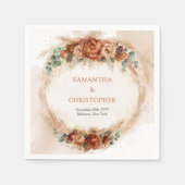 Serviette En Papier Terracotta tendance fleurs bordeaux verdure pampas (Devant)