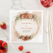 Serviette En Papier Terracotta tendance fleurs bordeaux verdure pampas (En situation)