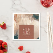 Serviette En Papier Terracotta turquoise M & Mme mariage peintre moder (En situation)