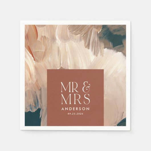 Serviette En Papier Terracotta turquoise M & Mme mariage peintre moder (Devant)