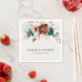 Serviette En Papier Terracotta turquoise Pampas Grass Mariage rustique (En situation)