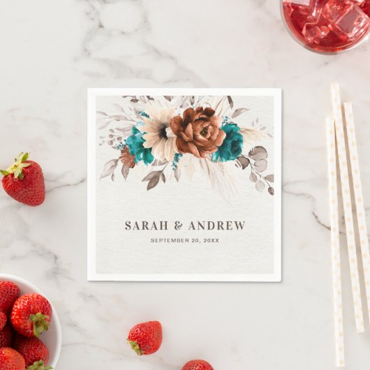 Serviette En Papier Terracotta turquoise Pampas Grass Mariage rustique (En situation)