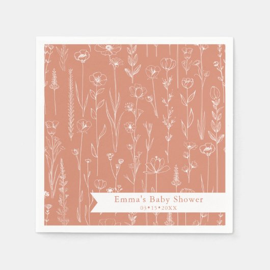 Serviette En Papier Terracotta Wildflower Baby Shower | Floral Pattern (Devant)