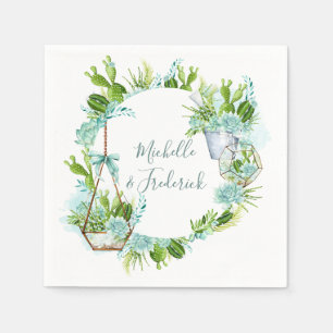 Serviette En Papier Terrarium de verre à l'aquarelle Succulents Mariag