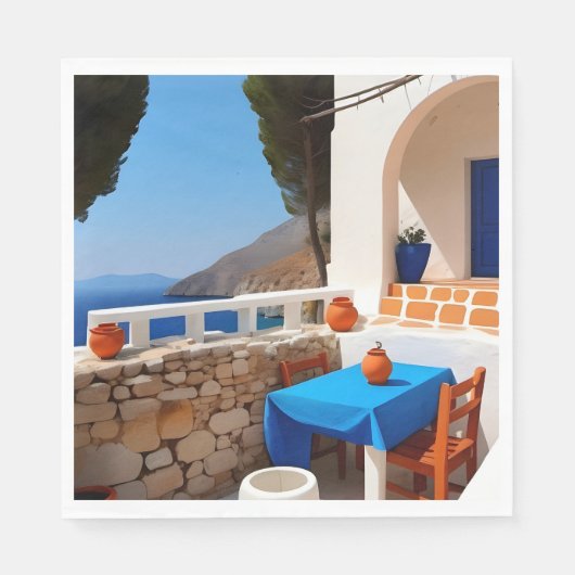 Serviette En Papier Terrasse Méditerranée Vue (Devant)