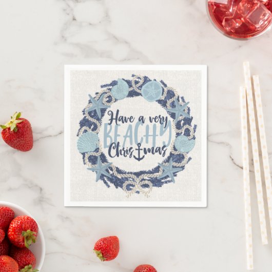 Serviette En Papier Terre côtière de Noël Tropical Sea Shell Wreath -  (En situation)