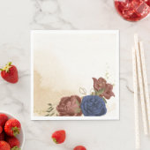 Serviette En Papier terre cuite bleu marine fleuri mariage (En situation)
